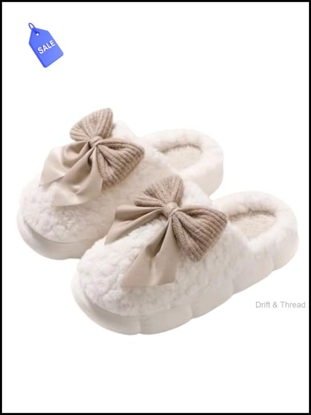 Plush Bow Slippers Women Furry Comfy Non-Slip Indoor House Slippers